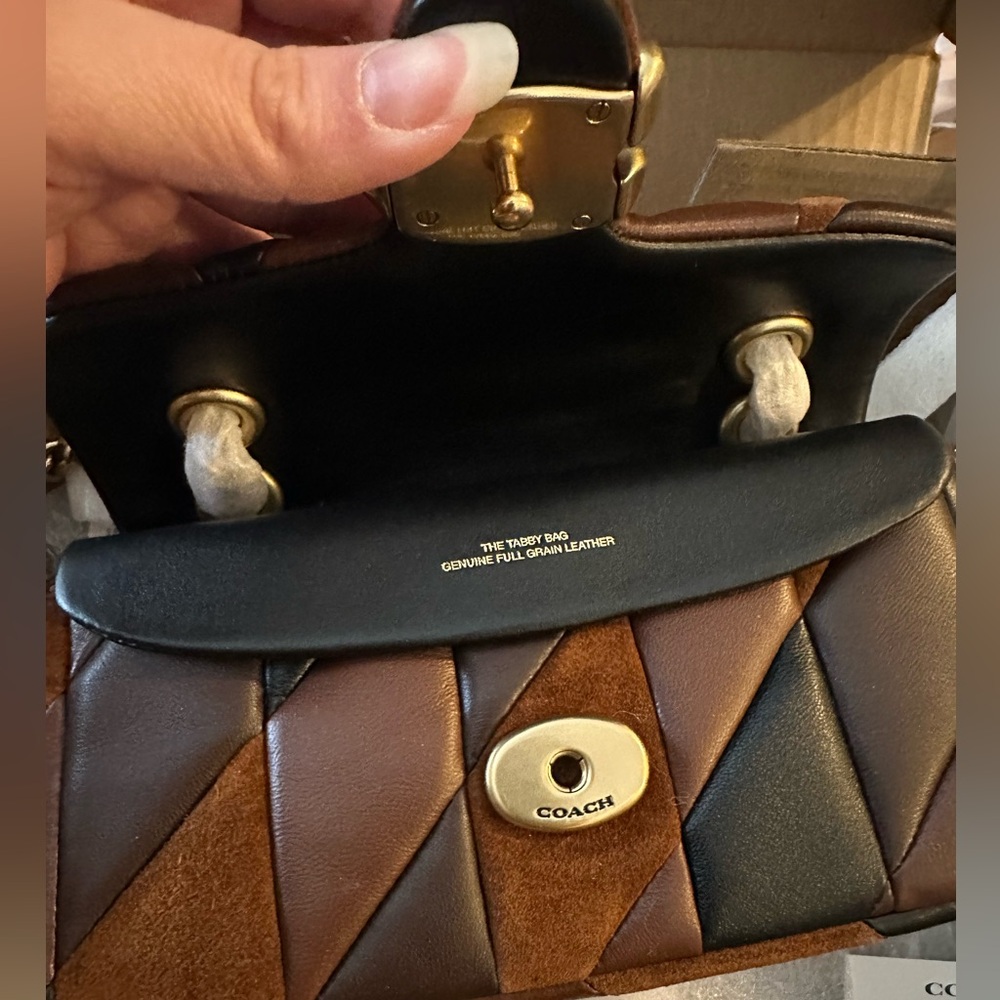 Coach Tabby 20 Patchwork Leather & Suede Shoulder Bag in Brown and Black - Picture 5 of 8